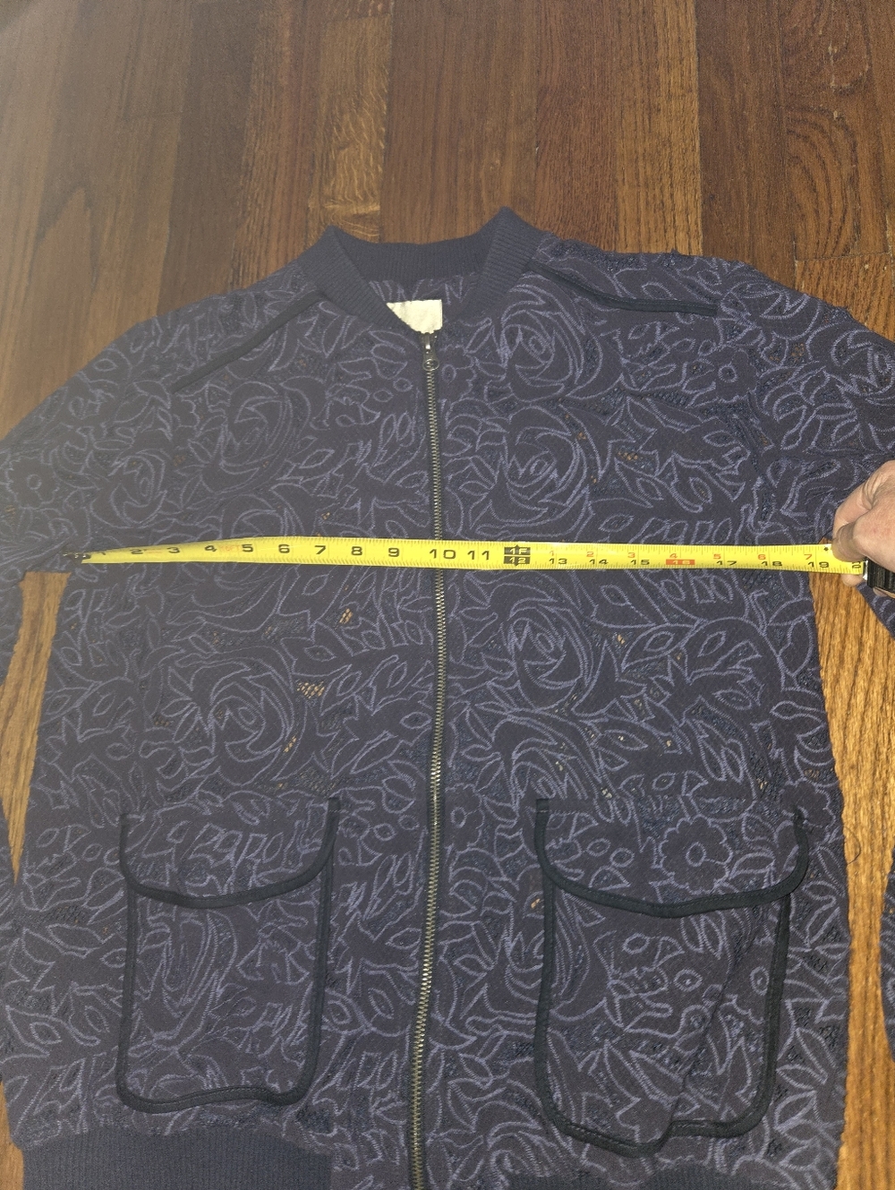 Anthropologie x Elevenses Miranda Lace Bomber Jacket in navy blue Size Small - Picture 11 of 12